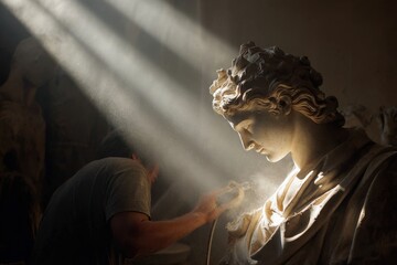 Artist Cleaning Marble Statue