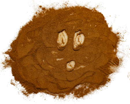 Creative food art showing a surprised face expression in scattered chocolate powder. Great for fun digital projects, themed campaigns, or engaging food content.Creative Food Art with Cocoa Powder - PN