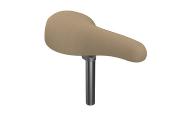 Comfortable Beige Bicycle Saddle with Silver Seat Post, Ergonomic Bike Seat with Mounting Hardware for Cycling, Bicycle Saddle with a Light Brown Cover and Metal Post on a PNG Transparent Background