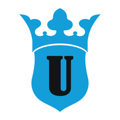 Crown and Shield Logo combine with letter U vector template