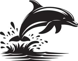 Fototapeta premium Dolphin Fish Black Silhouette Vector, Marine Animal Clipart & Ocean Life Design