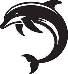Fototapeta premium Dolphin Fish Black Silhouette Vector, Marine Animal Clipart & Ocean Life Design