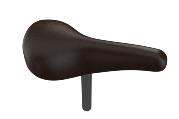 Isolated Black Bicycle Seat with Metal Post on Transparent PNG Background HD High Resolution Stock Image for Design Projects Cut Out Bike Saddle Element Accessory Component Detail View Spare Part