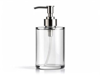 Obraz premium Minimalist Mockup of a Refillable Glass Hand Soap Dispenser with Metal Pump, Isolated