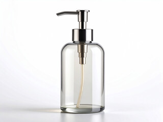Obraz premium Minimalist Mockup of a Refillable Glass Hand Soap Dispenser with Metal Pump, Isolated