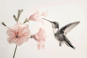 Naklejka premium Hummingbird sipping delicate flowers