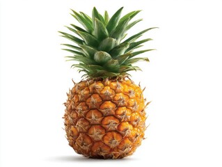 Fototapeta premium Single pineapple fruit standing upright on white background studio shot tropical exotic healthy eating