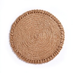 Woven Jute Placemat on White Background Overhead Studio Shot for Home Decor and Table Setting Inspiration