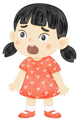 Watercolor Illustration of a Surprised Girl Expressing Emotion