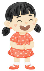Watercolor Illustration of a Laughing Girl Showing Joy
