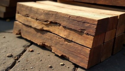 Stack of seasoned timber planks ready for use , grain, rustic