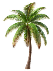Fototapeta premium Realistic 3D Palm Tree with Long Curved Trunk and Vibrant Green Leaves – Perfect for Tropical Beach, Summer Vacation, Island Paradise, or Nature-Themed Design Projects.