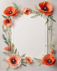 A blank poppy wedding invitation adorned with a watercolor floral frame