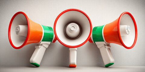 simple vector icon of a megaphone with a speech bubble, in the colors of the indian flag, set on a white background,