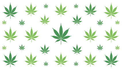 Vibrant Green Cannabis Leaf Pattern on White Background
