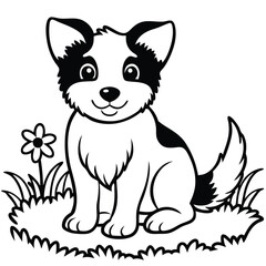 Smiling Puppy with Pointed Ears (Black and White)