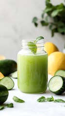 Refreshing Green Cucumber Mint Lemonade in a Glass Pitcher