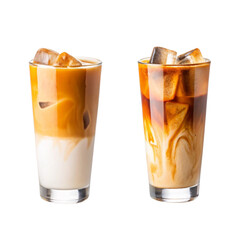Iced Coffee Drinks with Ice Cubes isolated PNG or Transparency Background