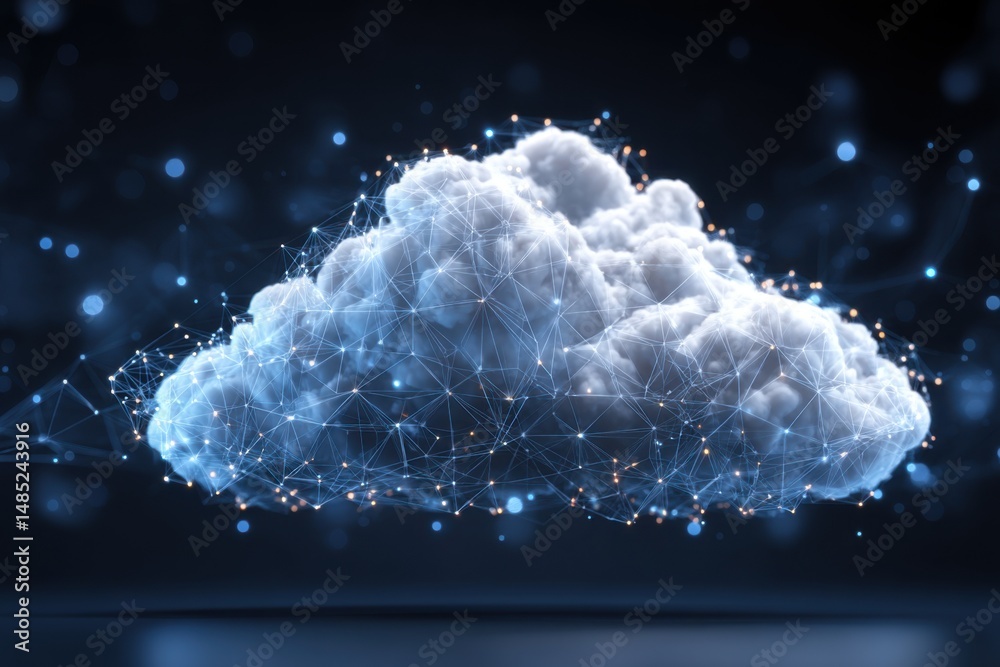 Fototapete Cloud Computing Network Technology Concept with Digital Connection and Data Transmission in Cyberspace