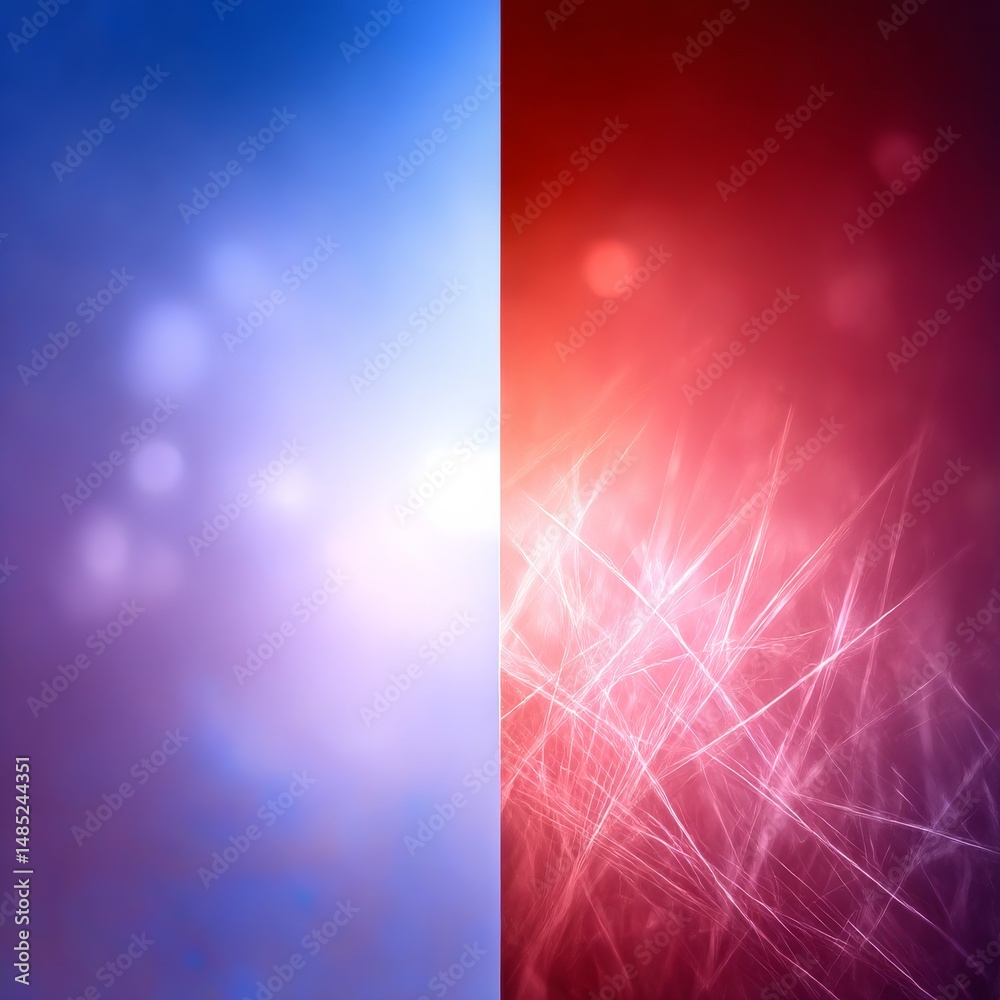 Poster abstract binary: a contrast of blue bliss and crimson chaos, balancing the artistic spectrum
