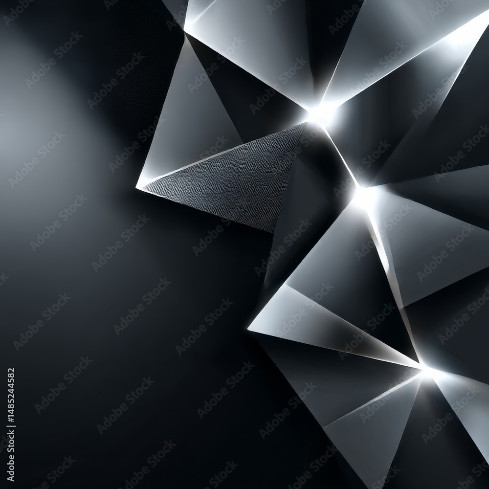 Aufkleber Abstract Composition: Geometric Dark Shapes with Glimmering Light Accents on a Smooth Gradient Background.