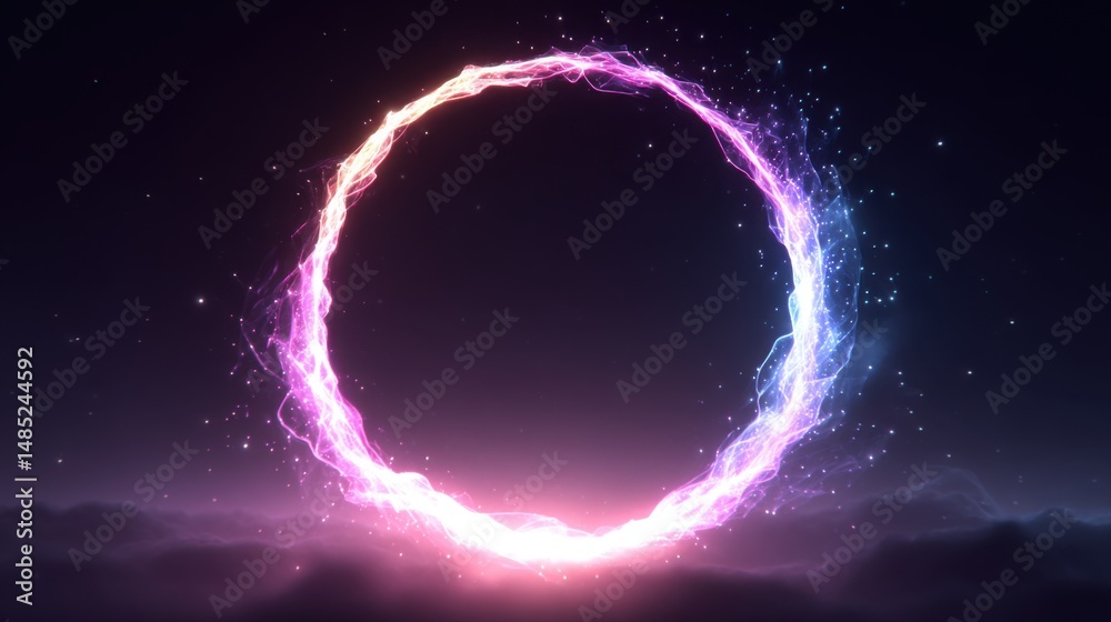 Aufkleber abstract portal with glowing energy and particles in dark space magical circle with ethereal light