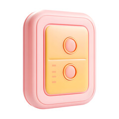 Vivid depiction of a small, square, pink electrical device with two orange buttons. The digital rendering showcases a modern design.