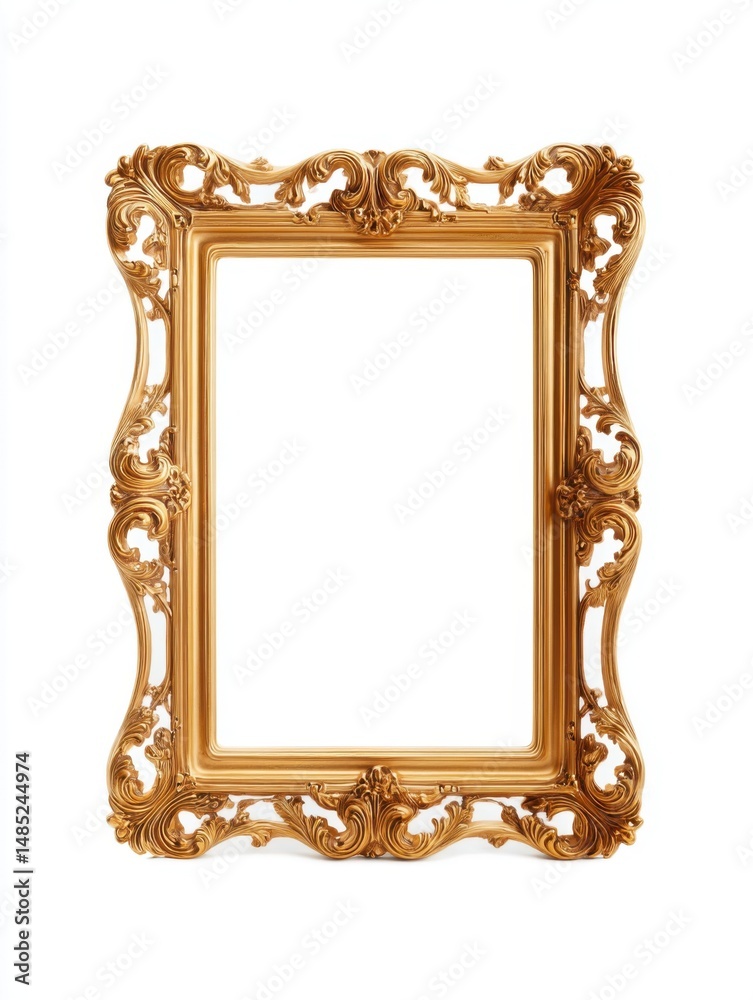 Poster ornate gold picture frame on white background studio shot of empty baroque style frame for artwork o