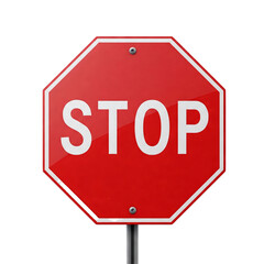 A red octagon stop sign, a crucial road symbol on a transparent background