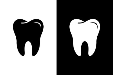 Human Tooth Silhouette Vector Icon Black and White Dental Design.