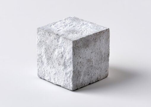 Textured white stone cube on a plain background.