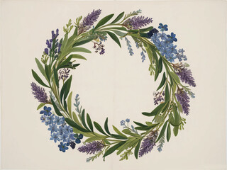 The lavender wreath illustration is ideal for natural themes.