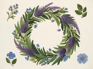 The lavender wreath illustration is ideal for natural themes.