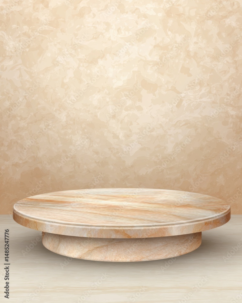 Poster beige marble round tabletop display product presentation background mockup studio shot neutral tones