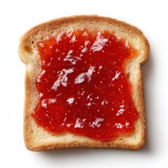 Toast with strawberry jam breakfast food photography close up top view on white background studio shot