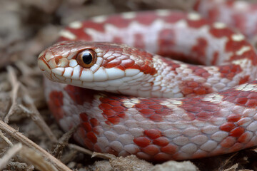 Obraz premium Dynamic Red and White Adder Amongst the Foliage