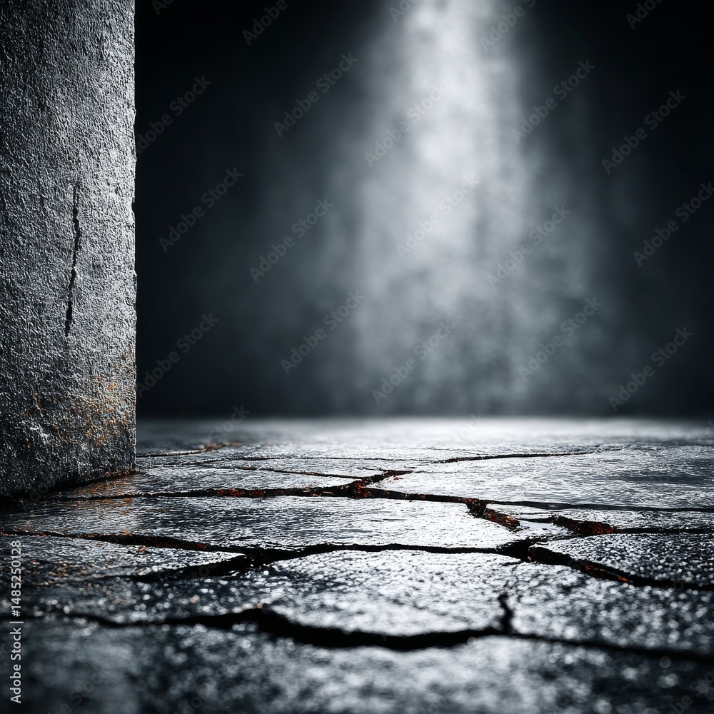 Leinwandbilder mysterious stone surface under a spotlight: a dark and textured scene with cracks and subtle details
