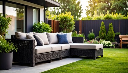 Modern outdoor wicker couch with cushions