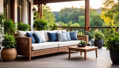 Modern outdoor wicker couch with cushions