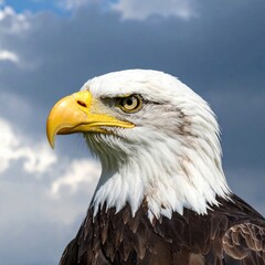 Fototapeta premium Majestic bald eagle with sharp eyes against dramatic cloudy sky