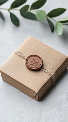 Rustic Brown Kraft Gift Box with Wax Seal and Eucalyptus