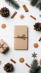Rustic Holiday Gift Package with Pine Cones and Cinnamon Sticks