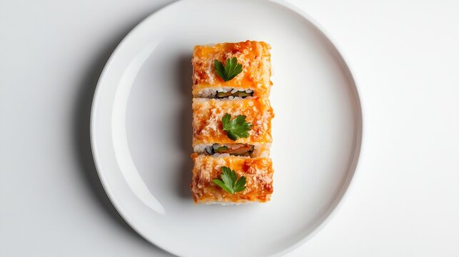 Top down view of traditional Lasagna slice white plate set white background visible cheesy layers ragu ideal for culinary blogs and Italian meal promotions cut out on isolated transparent background