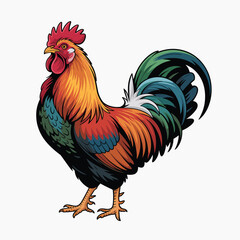 Fototapeta premium Bright Rooster Vector with Field Wheat Clean White Background