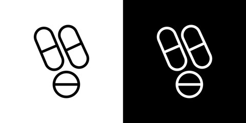 Pills icon line art, vector set