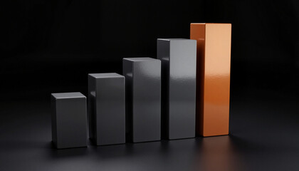 3D bar graph representing growth with varying heights in black background  