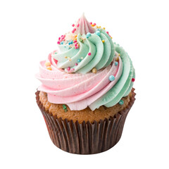 Colorful Cupcake with Swirled Frosting and Sprinkles isolated PNG or Transparency Background
