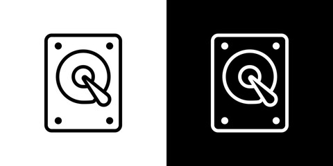 Hard drive icon line art, vector set