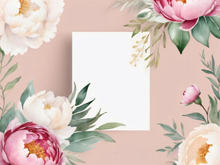 Wedding invitation featuring soft watercolor rose border.