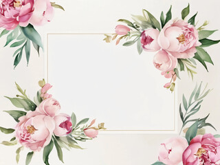 Wedding invitation featuring soft watercolor rose border.